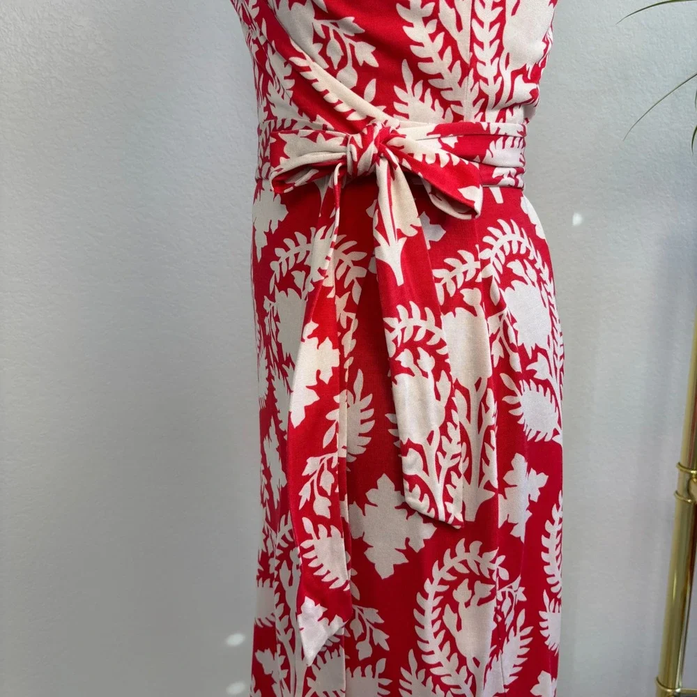 Diane von Furstenberg Yahzi Silk Wrap Dress, Sleeveless Floral | Size 4 Red 70s